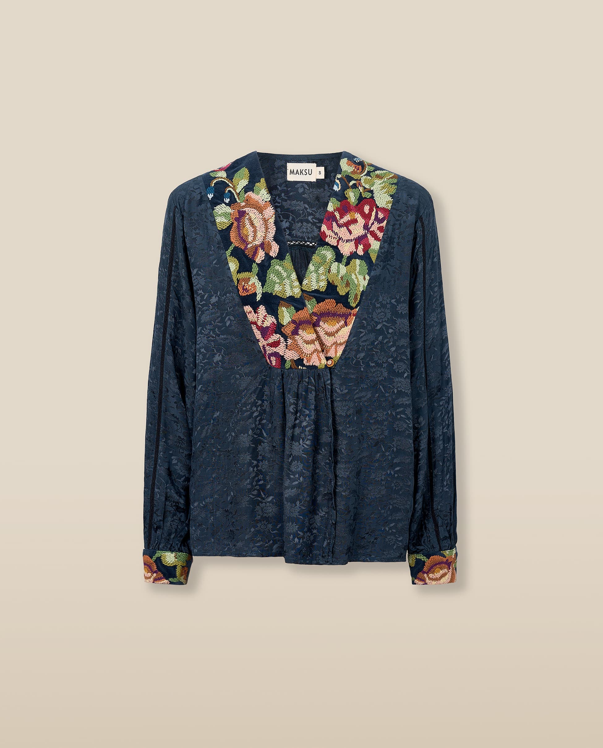 AMAL | Anthracite Embroidered Jacquard Blouse