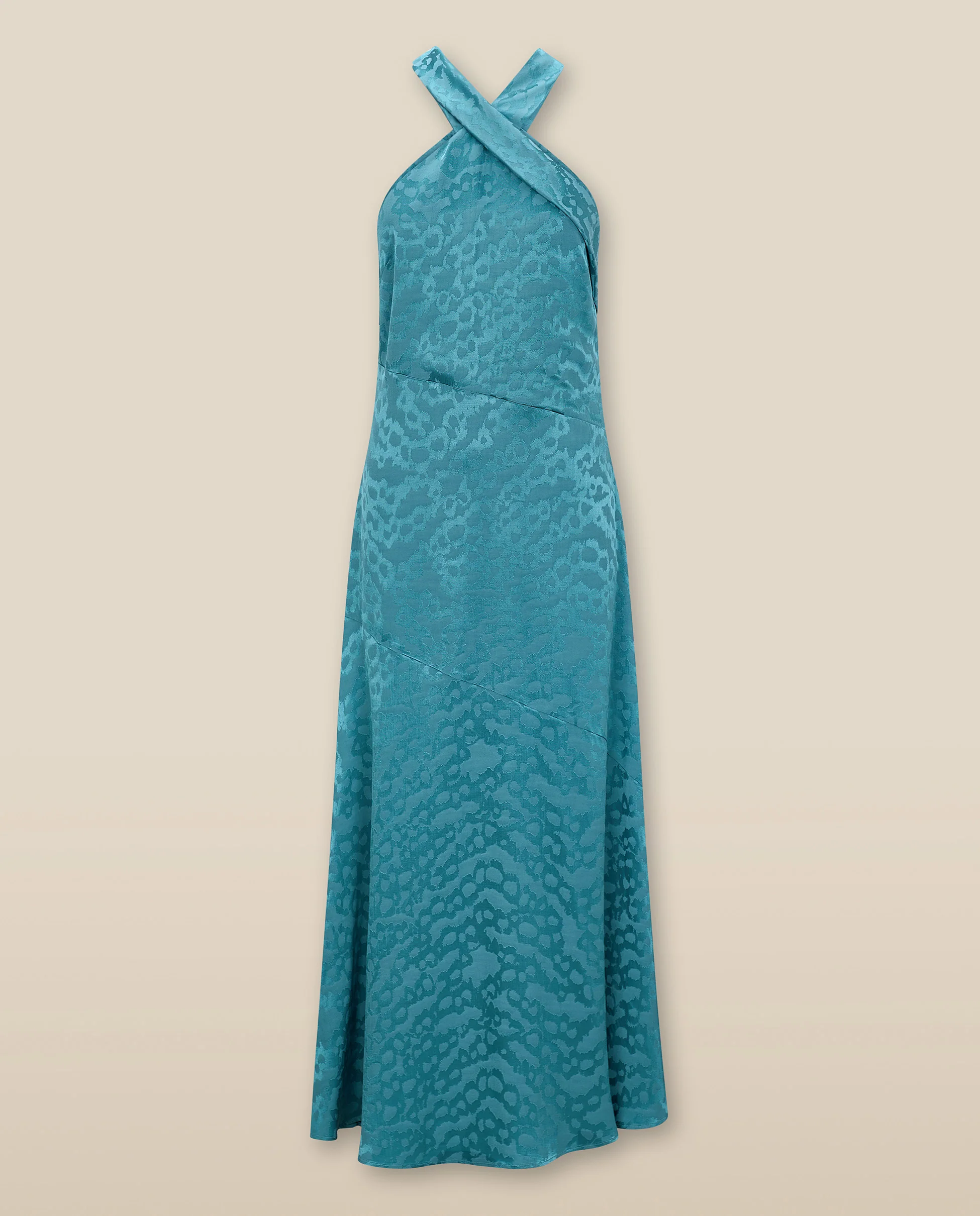 BHAKTI | Turquoise Blue Jacquard Leopard Print Midi Dress