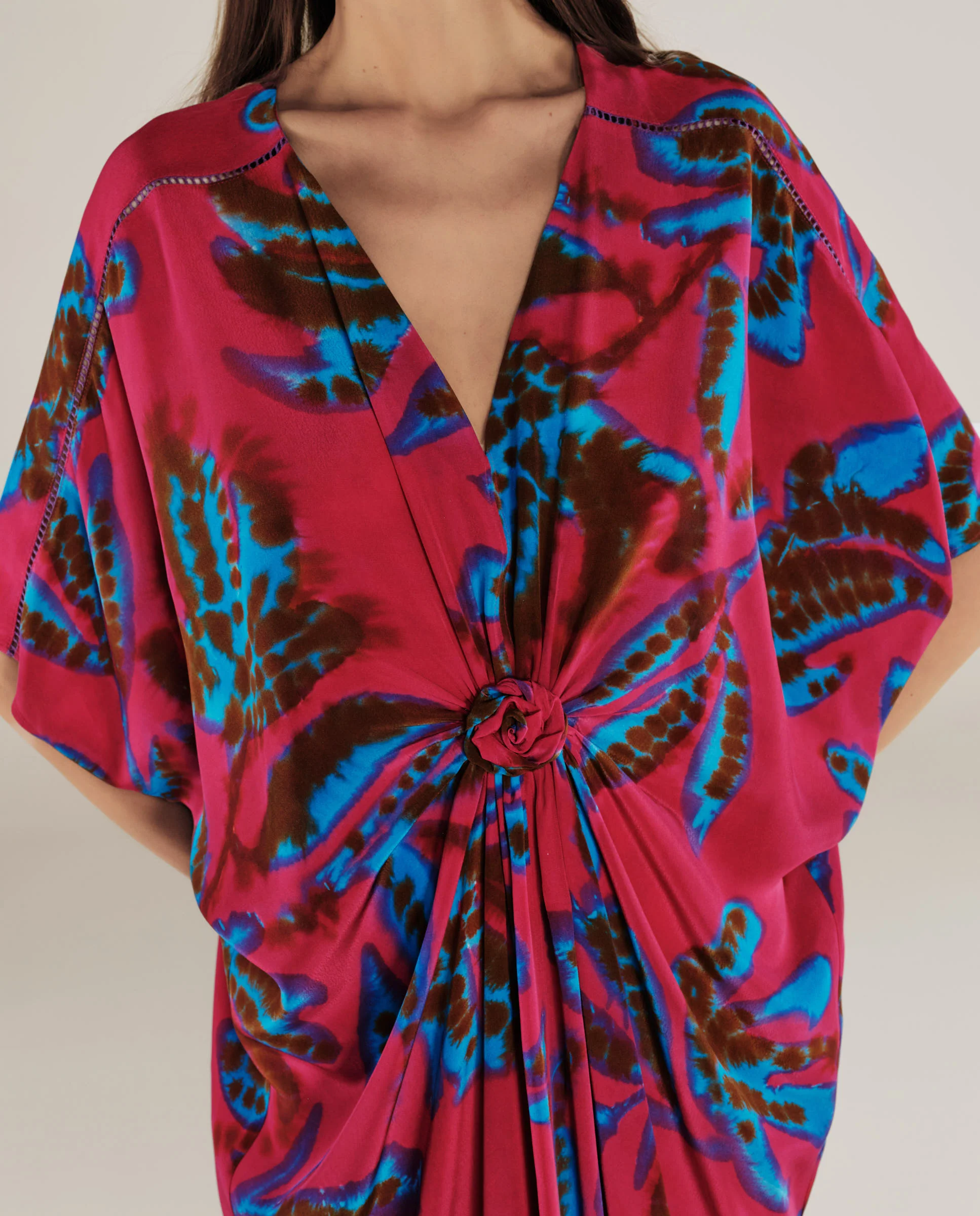 CHETANA | Magenta & Blue Flower Knot-Front Tunic - Image 2
