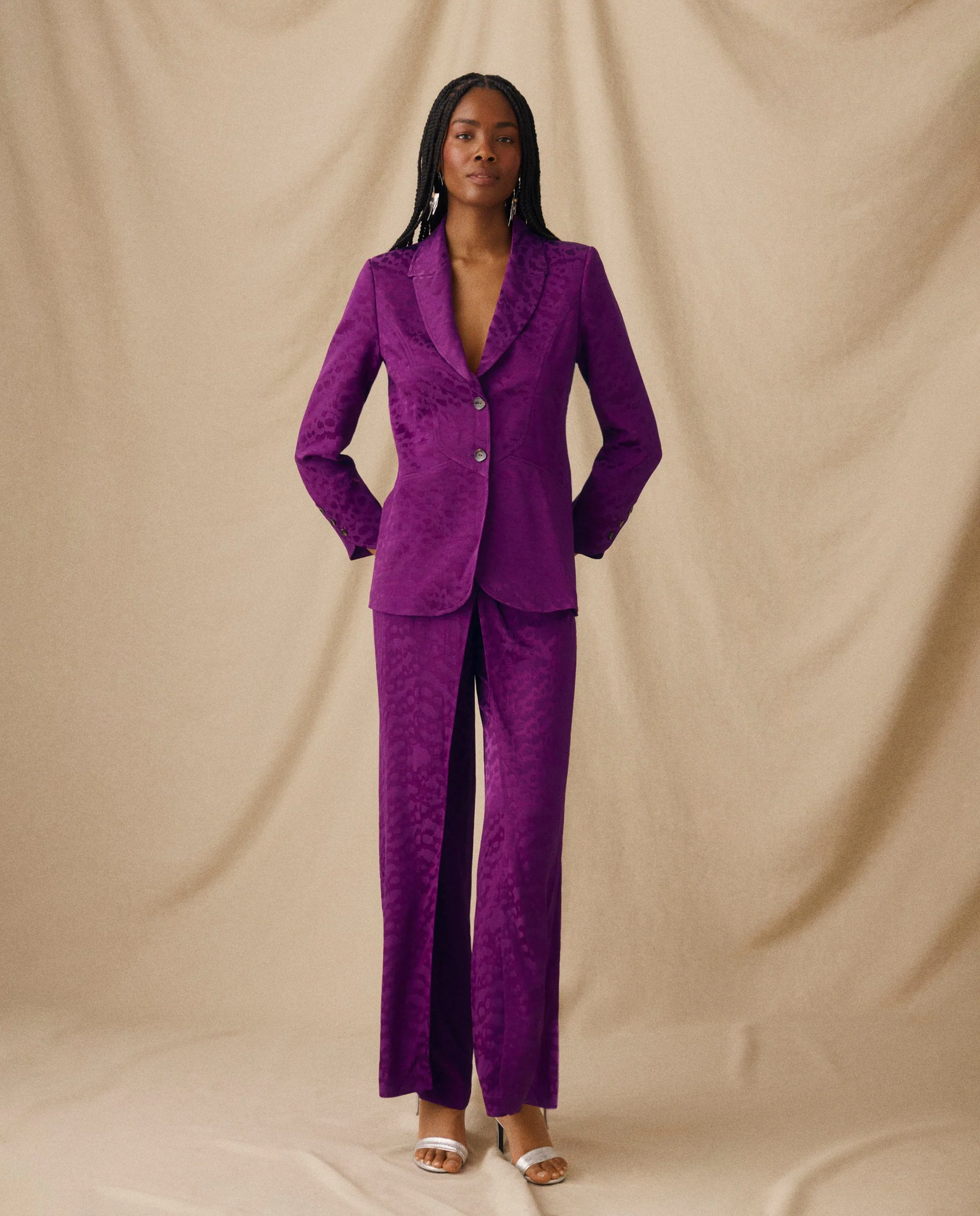 CICELEY | Magenta Jacquard Fitted Blazer - Image 6