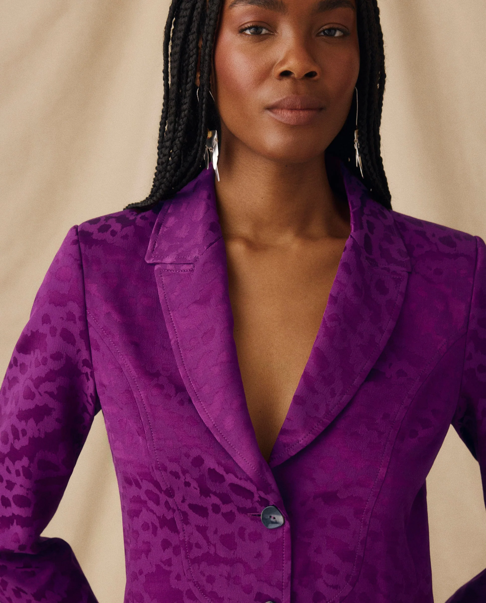 CICELEY | Magenta Jacquard Fitted Blazer - Image 8