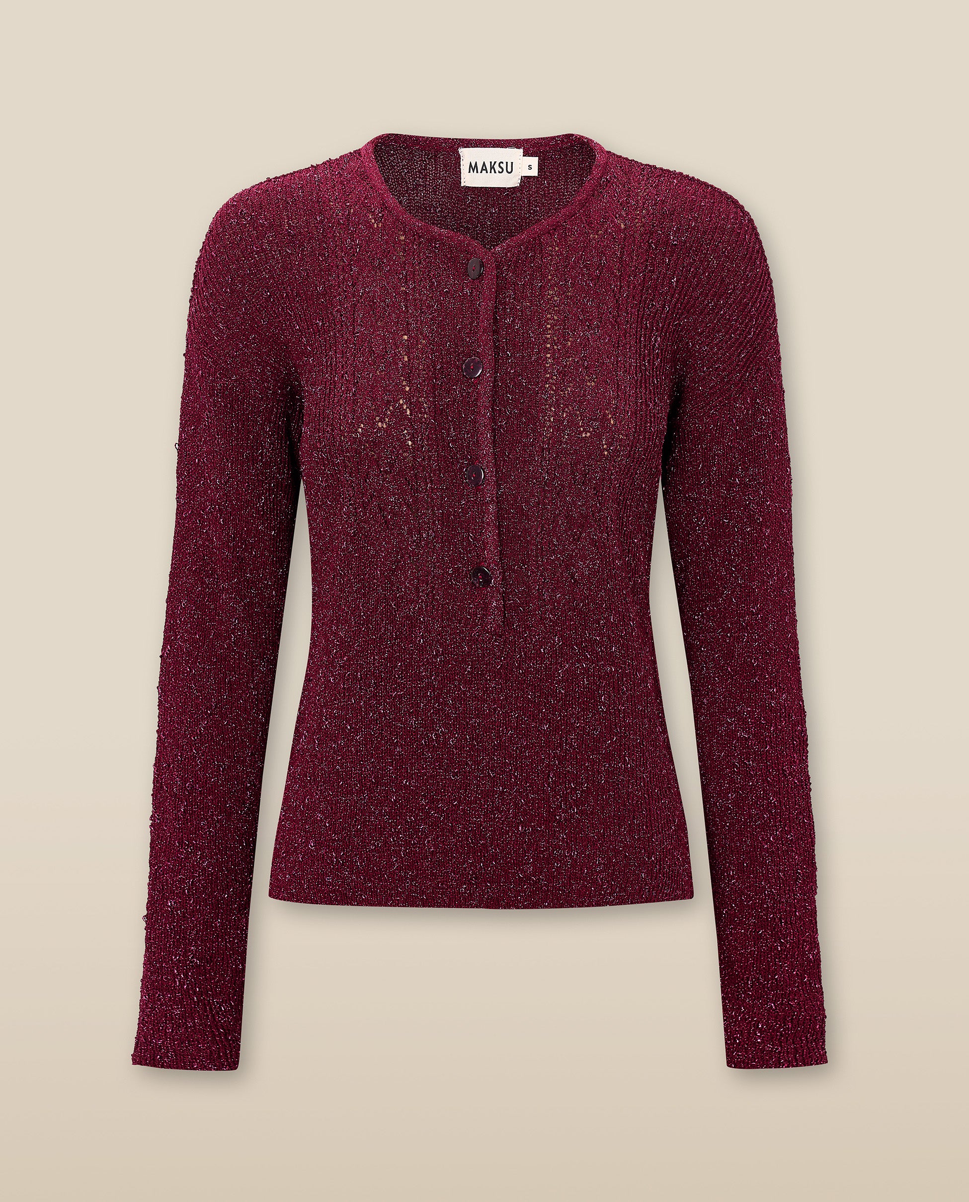 CLIVIA | Strawberry Red Sparkle Button Sweater