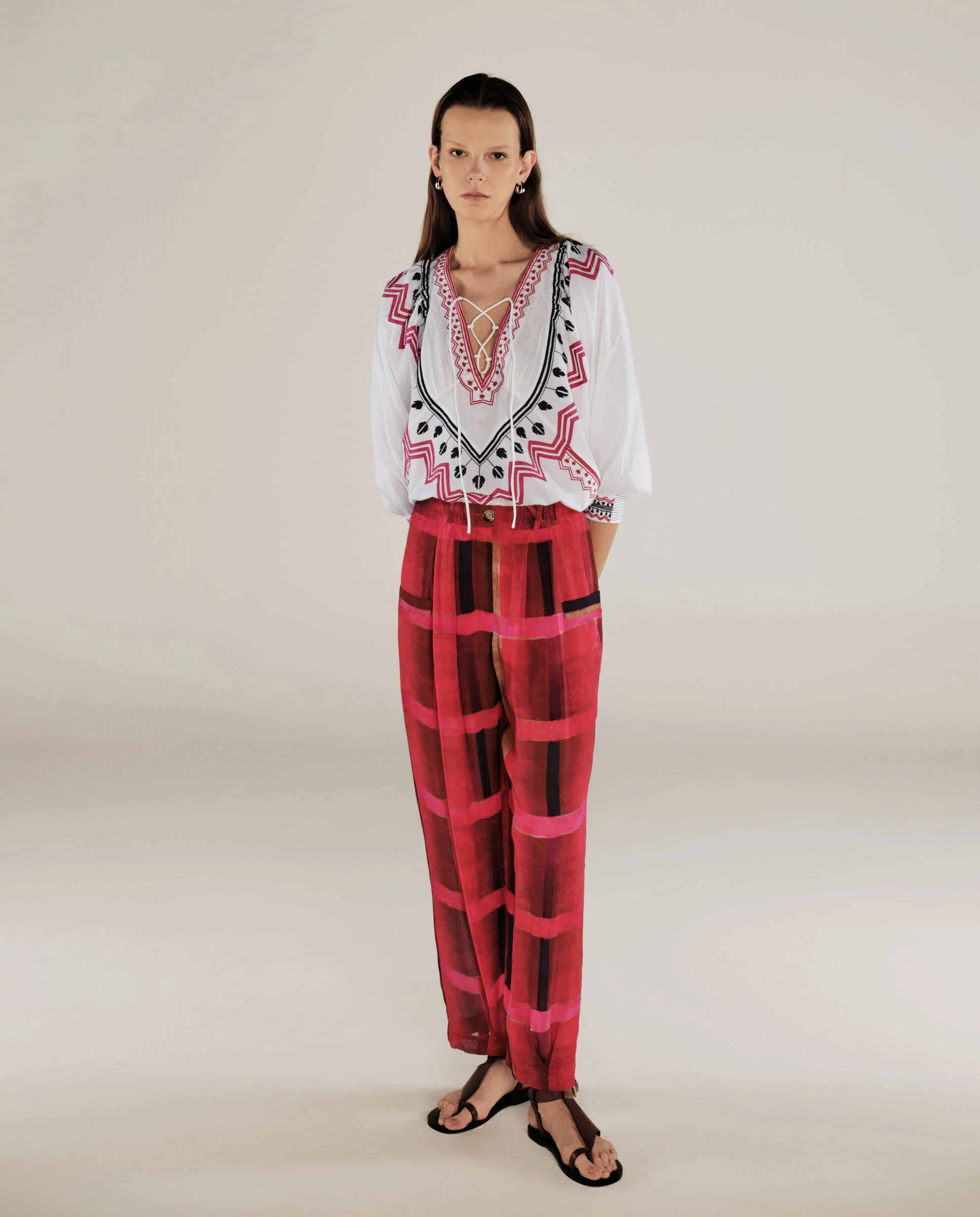 ESHANA | Fuchsia Pink Sheer Tapered Trousers - Image 2