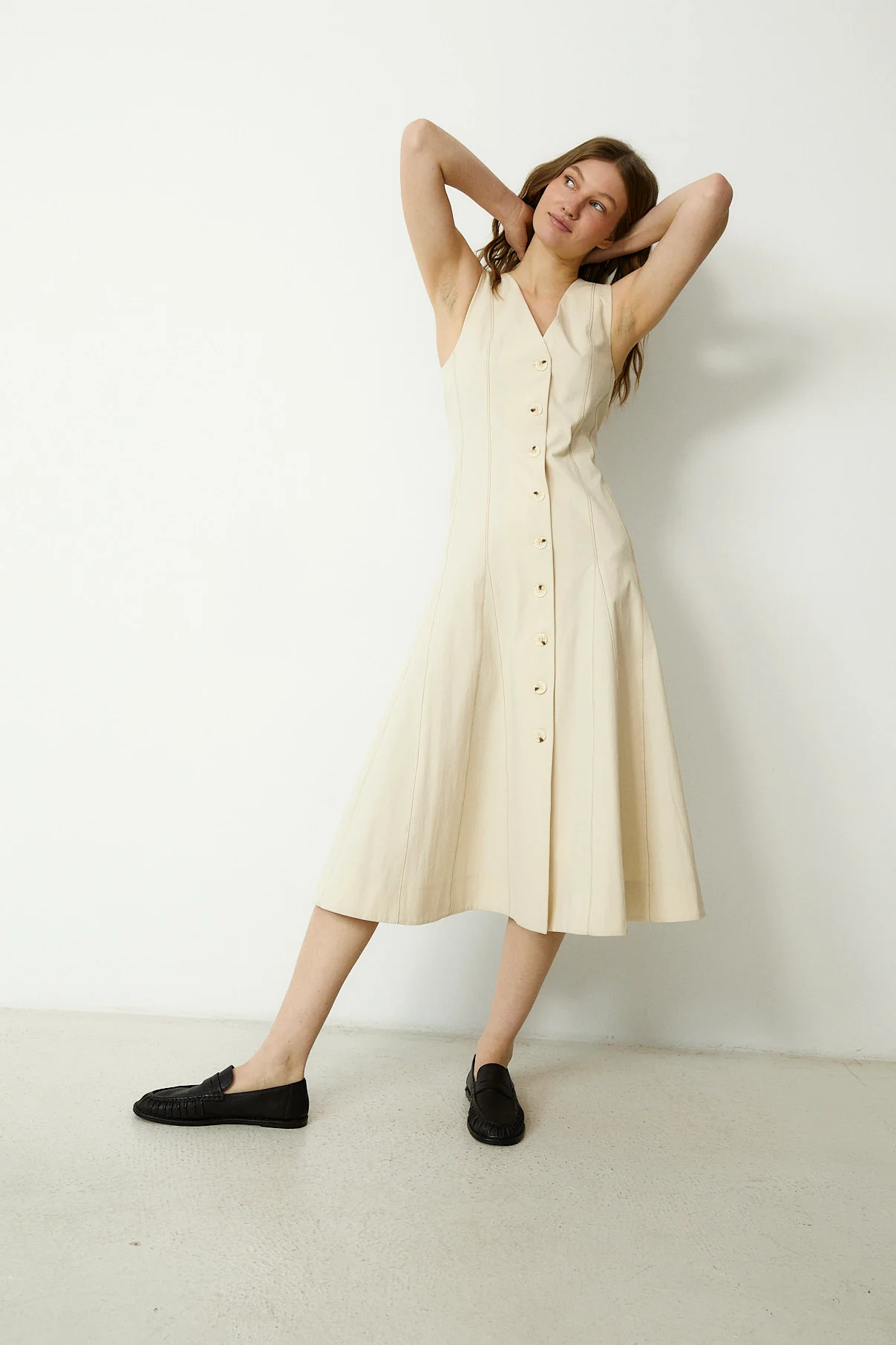 FRILLY | Beige Cotton Blend Midi Dress