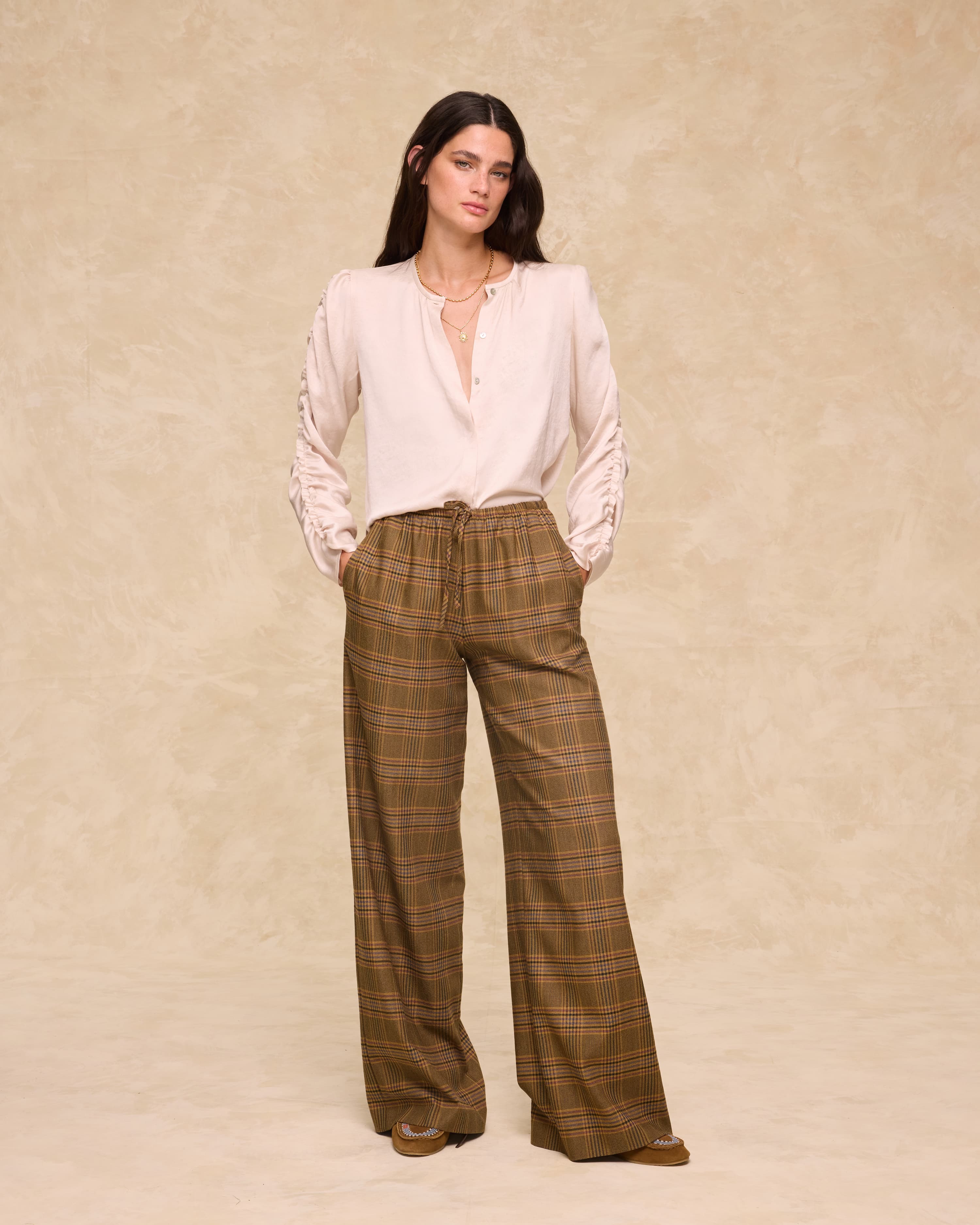 HENRY | Mustard Check Wide-Leg Trousers