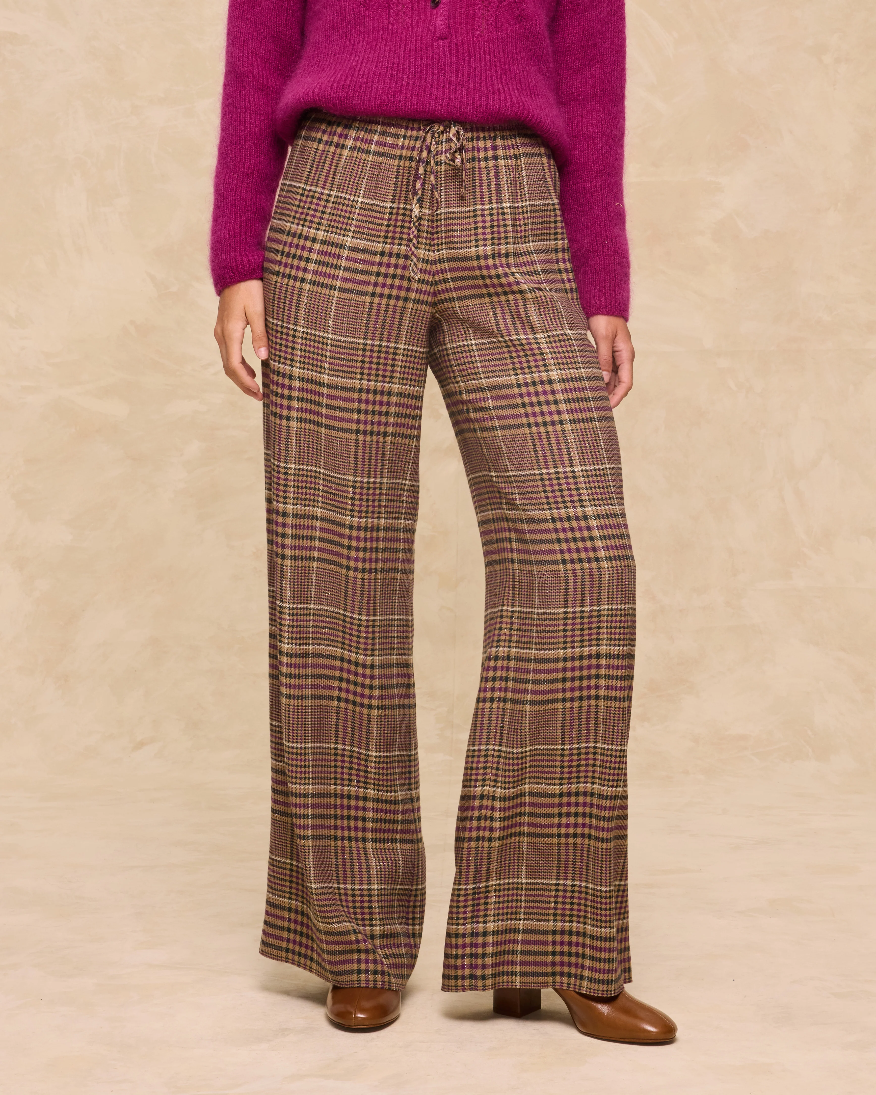 HENRY | Purple Check Wide-Leg Trousers