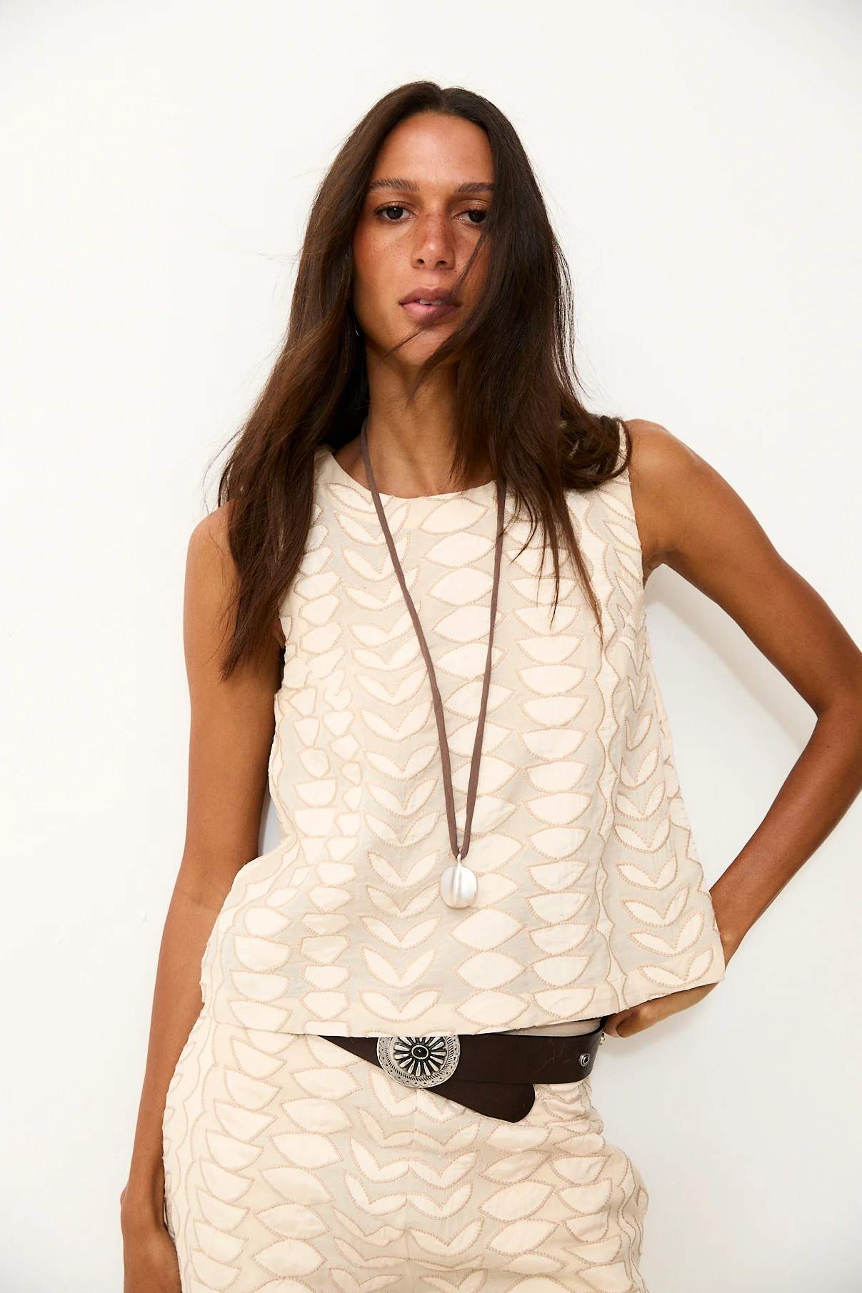 LOUISE | Ecru Cotton Top with Hand Embroidery