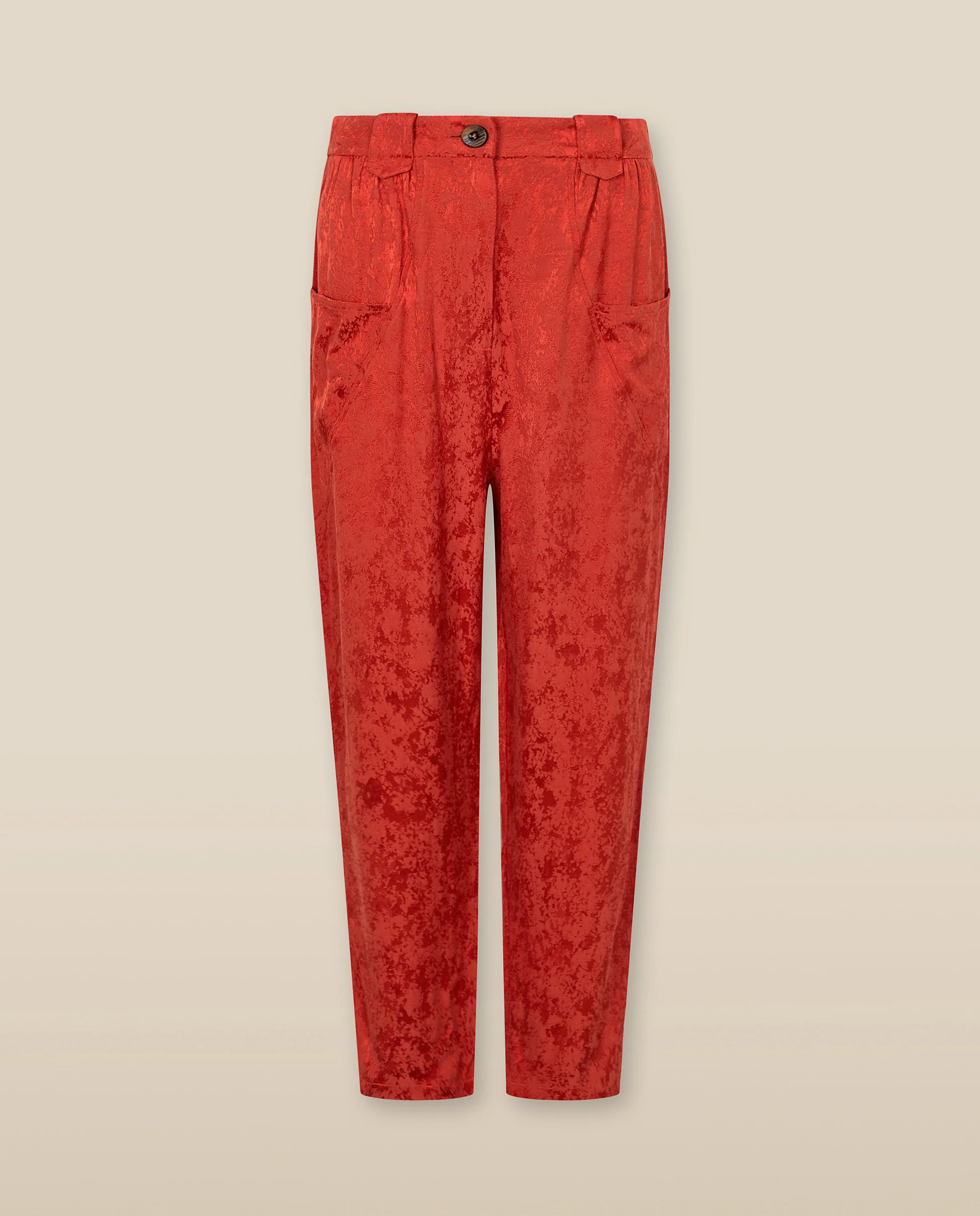MALAQUITA | Red Jacquard Satin Tapered Trousers