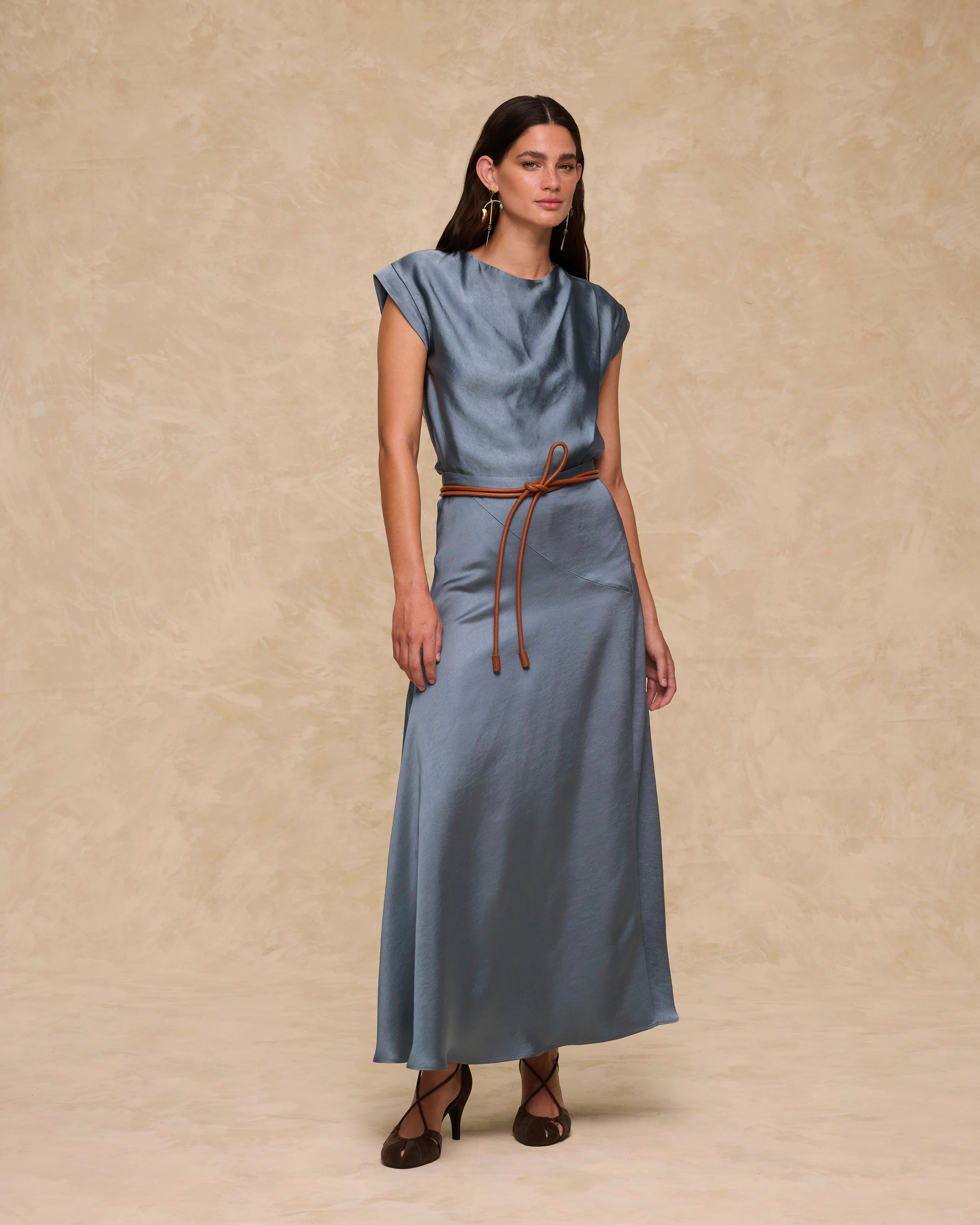 NATALIA | Steel Satin Drape Top - Image 2