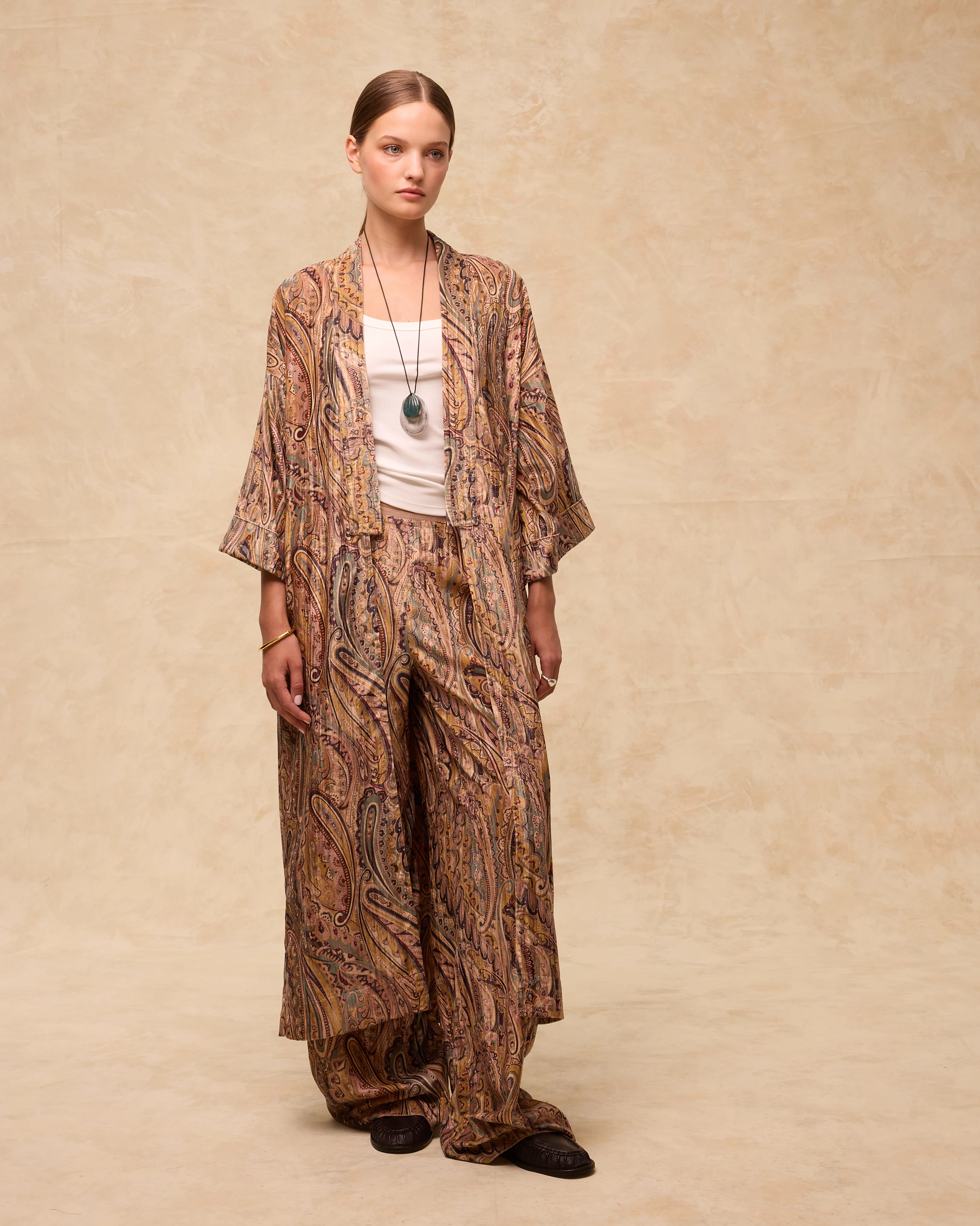 PAISLEY | Gold Multi Jacquard Wide-Leg Trousers