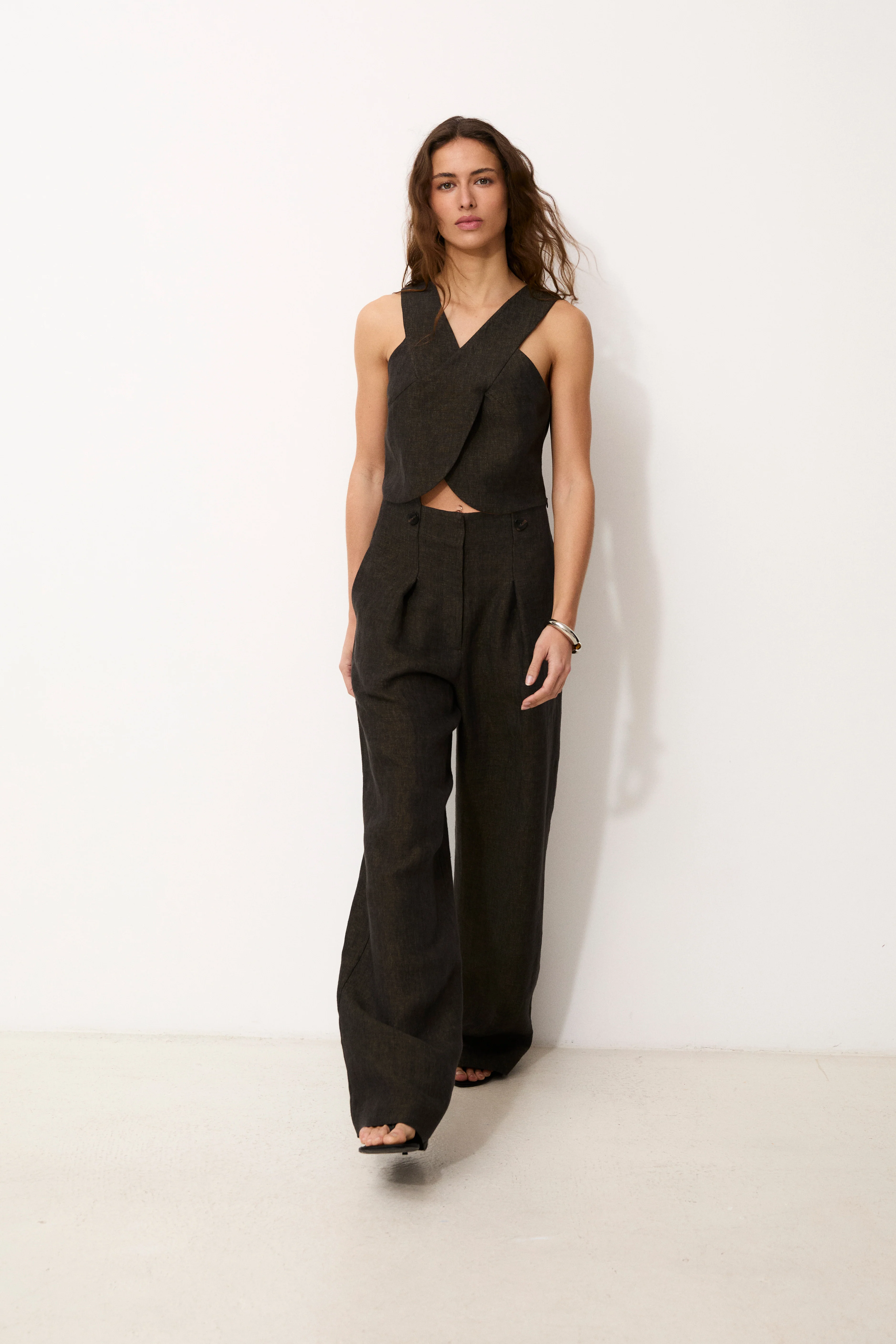 ROMINA | Black 100% Linen Trousers - Image 3