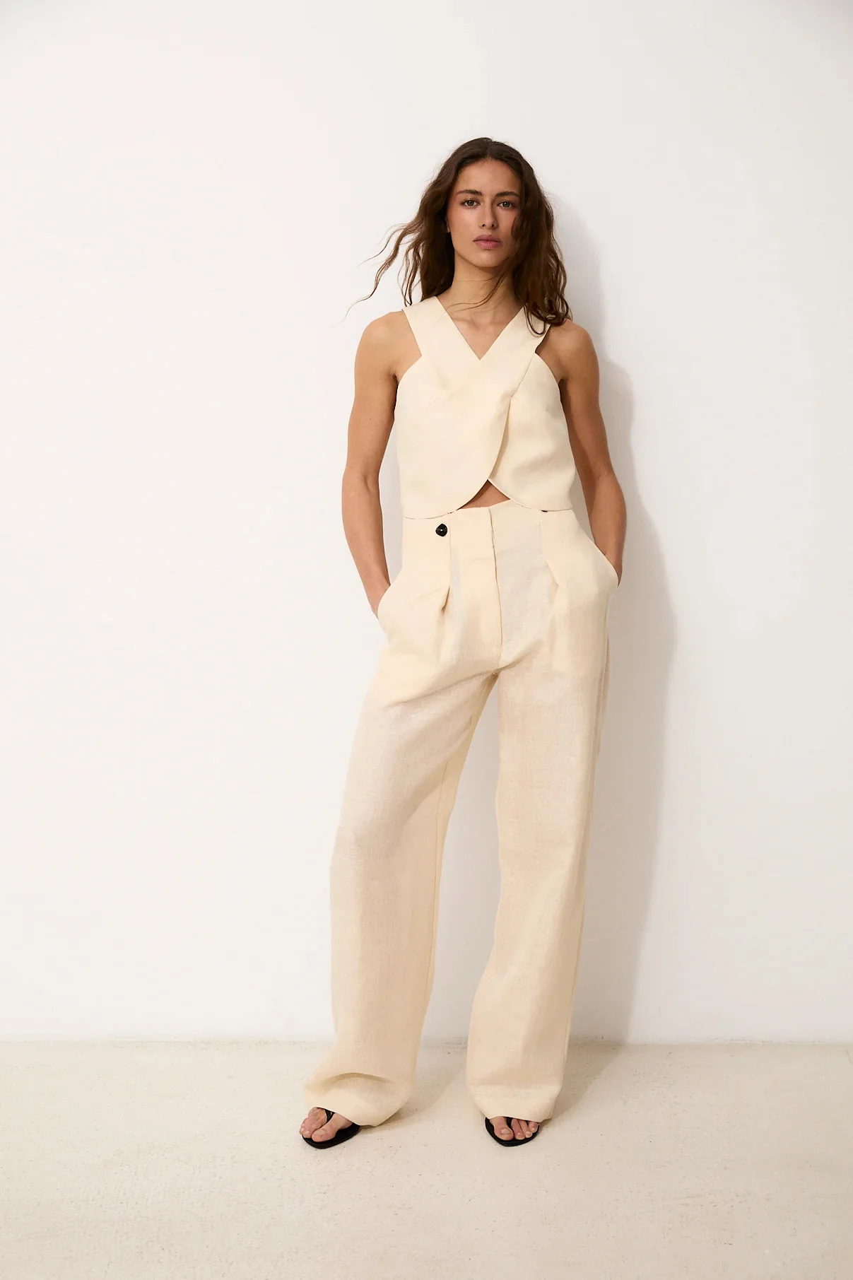 ROMINA | Ecru 100% Linen Trousers