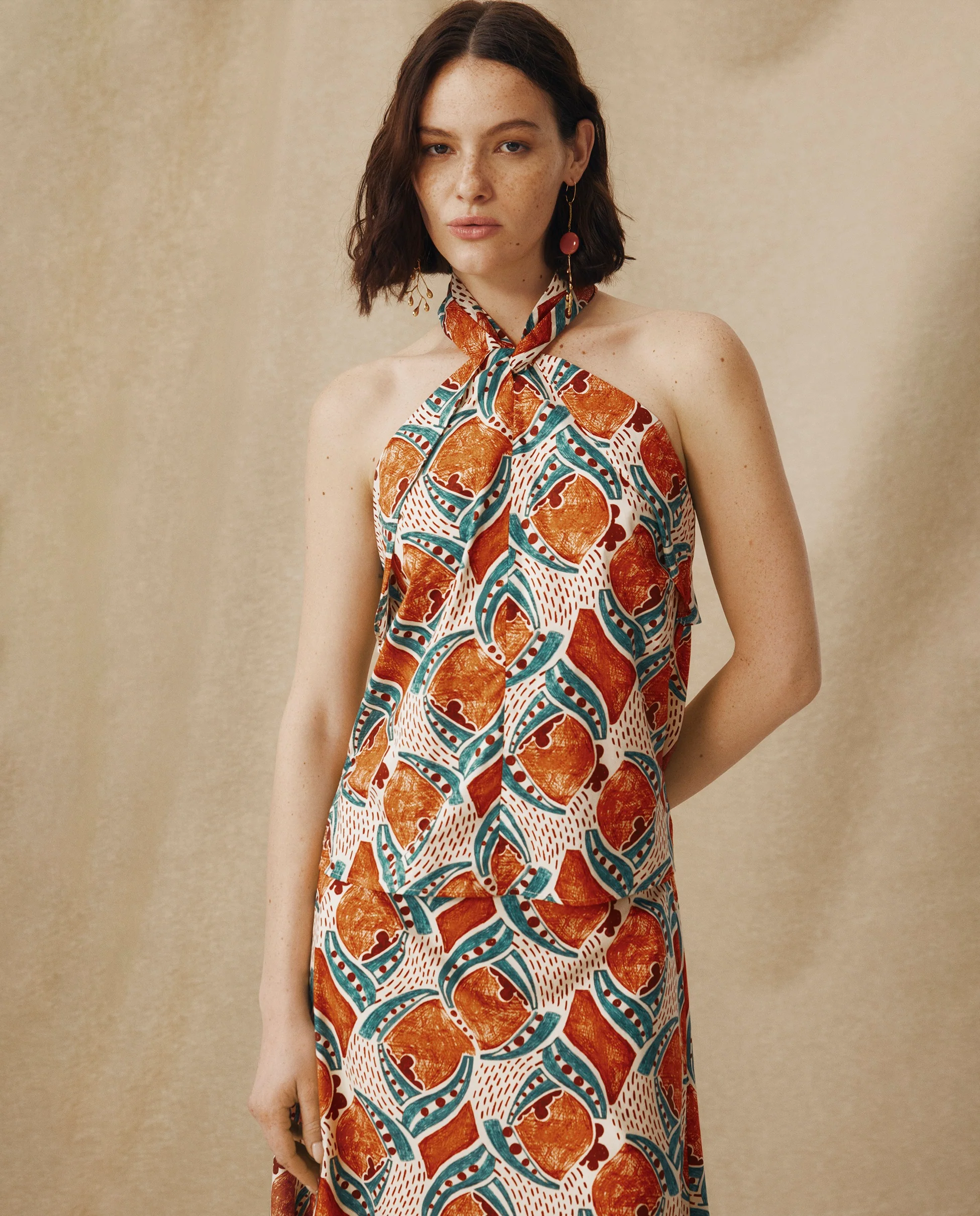 AYLA | Terracotta & Teal Printed Cotton Top