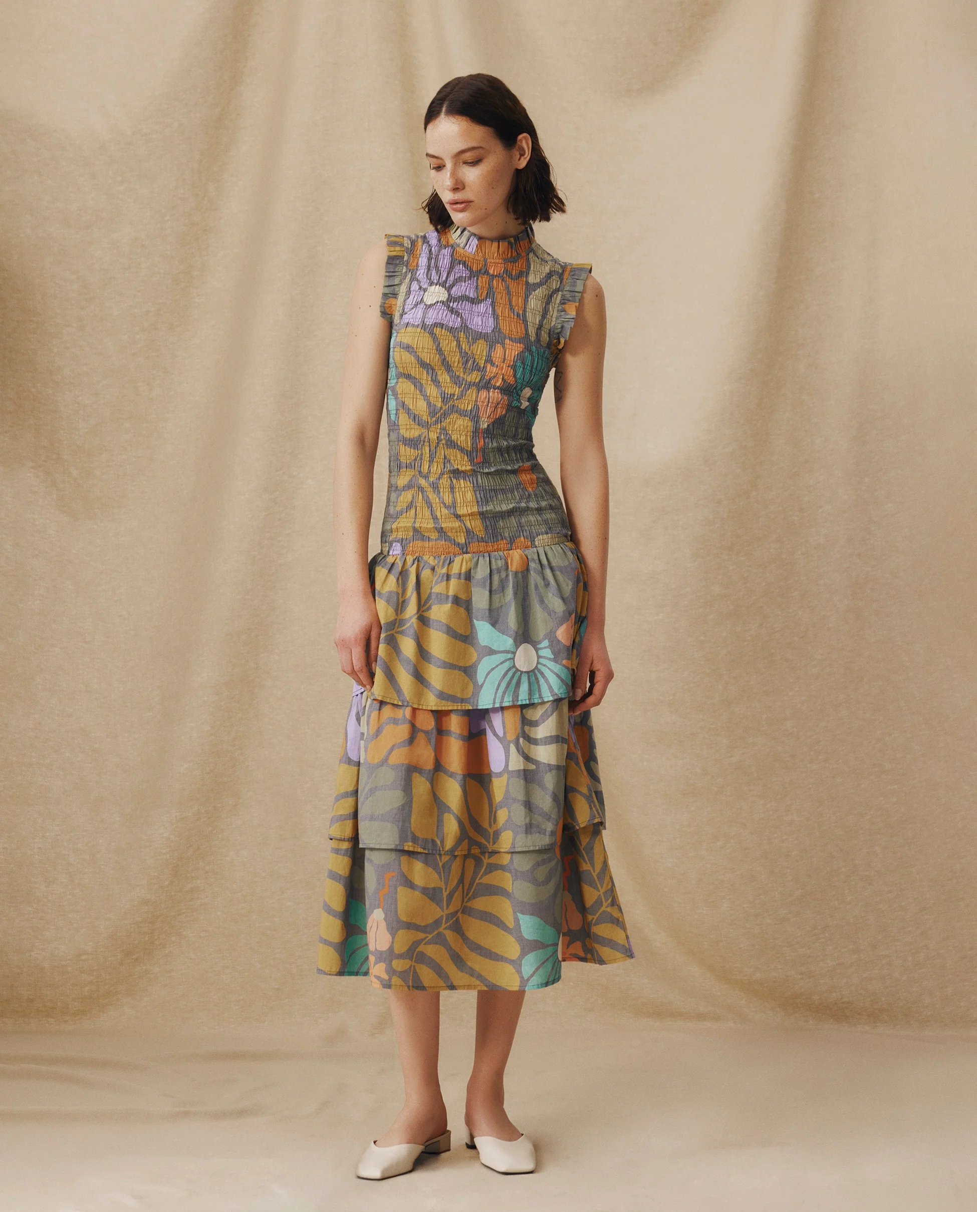 CHARITA | Multicolour Botanical Print Cotton Midi Dress