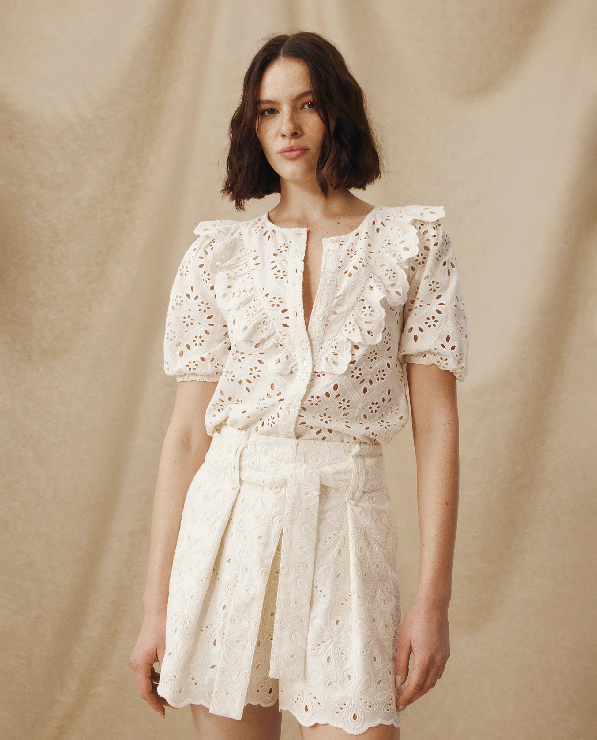 LILI | Ecru Broderie Anglaise Ruffle Blouse